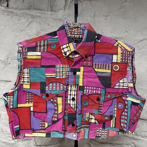 Vtg 90s Ruddock Western Shirt Multicolor Abstract Chopped Cropped Thrashed Pride